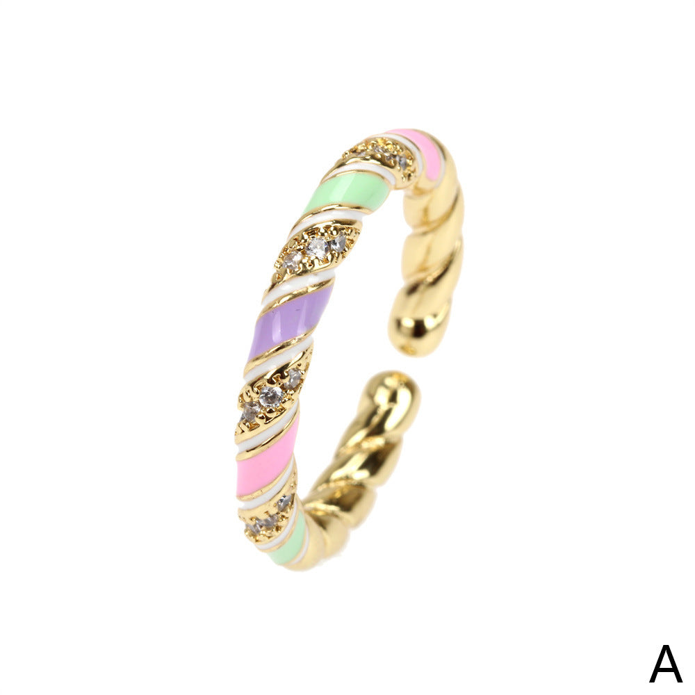 Wholesale Copper Gold Plated Micro Zircon Fried Dough Twists Open Ring